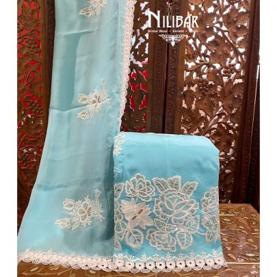Sky Blue Organza Unstitched Suit