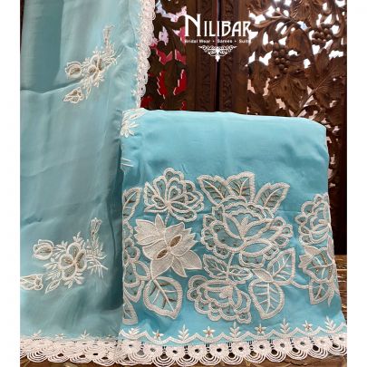 Sky Blue Organza Unstitched Suit