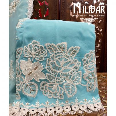 Sky Blue Organza Unstitched Suit