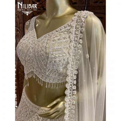 Cream Net Lehenga