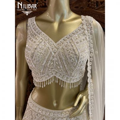 Cream Net Lehenga