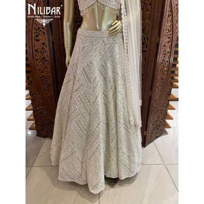 Cream Net Lehenga