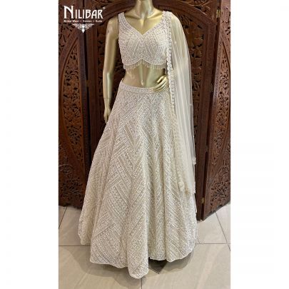 Cream Net Lehenga