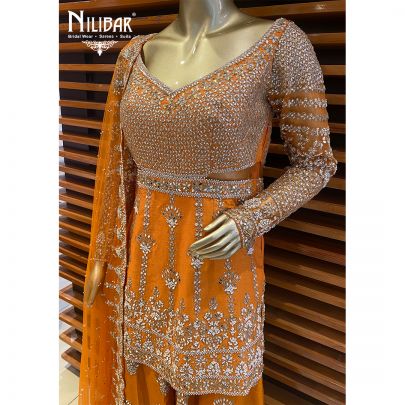 Orange Silk and Net Palazzo Suit
