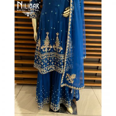 Aegean Blue Silk Palazzos Suit