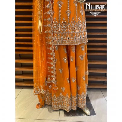 Orange Silk and Net Palazzo Suit