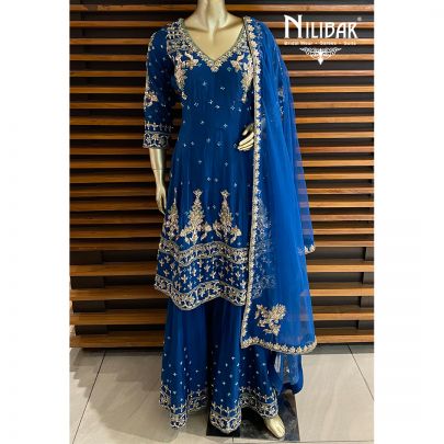 Aegean Blue Silk Palazzos Suit