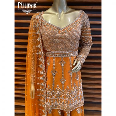 Orange Silk and Net Palazzo Suit