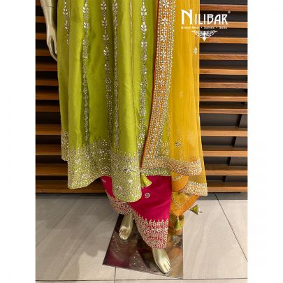Parrot Green and Hot Pink Silk Salwar suit