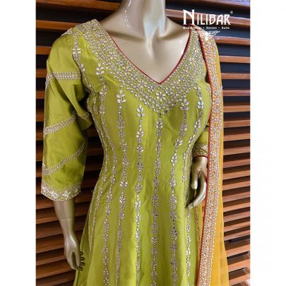 Parrot Green and Hot Pink Silk Salwar suit