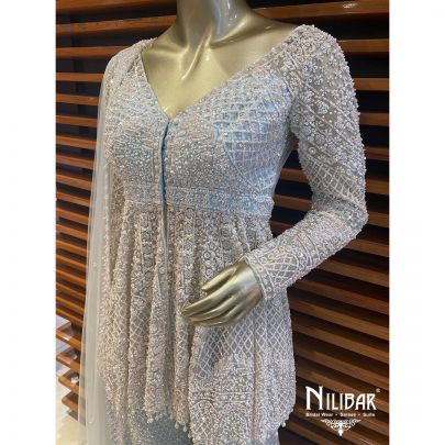 Ice Blue Net Sharara Suit