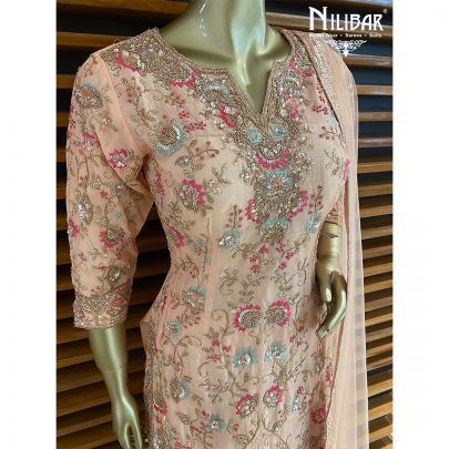 Salmon Pink Silk Palazzos Suit
