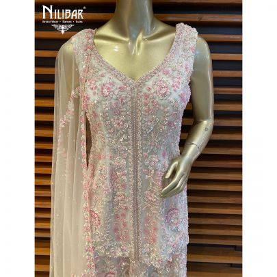 Cream and Pink Net Palazzo Suit's