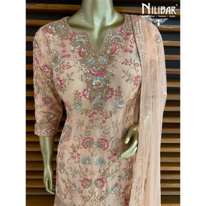 Salmon Pink Silk Palazzos Suit