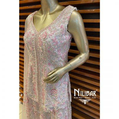 Cream and Pink Net Palazzo Suit's