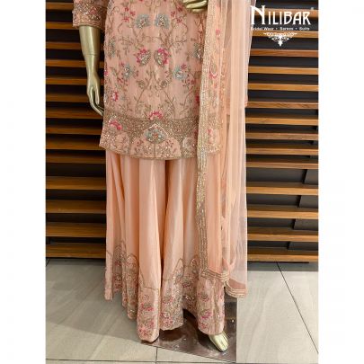 Salmon Pink Silk Palazzos Suit