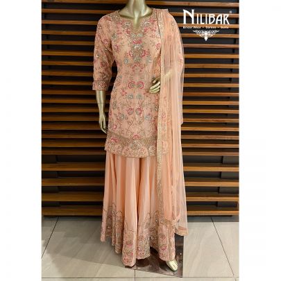 Salmon Pink Silk Palazzos Suit