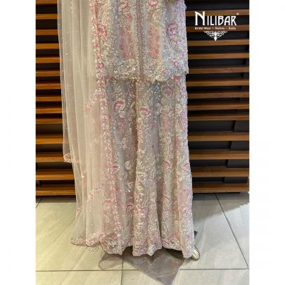 Cream and Pink Net Palazzo Suit's