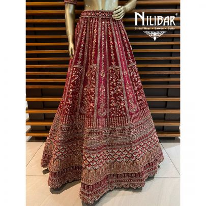 Carmine Red Velvet Bridal Lehenga