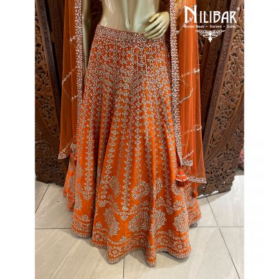 Orange Silk and Net Lehenga