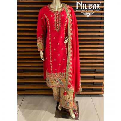 Red Silk Straight Salwar Suit