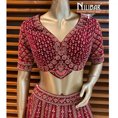 Carmine Red Velvet Bridal Lehenga