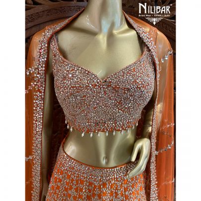 Orange Silk and Net Lehenga