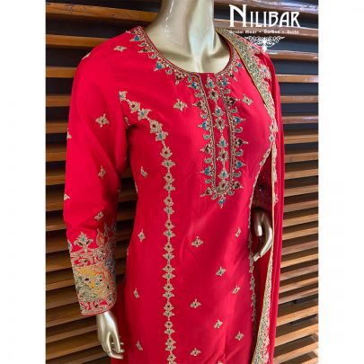 Red Silk Straight Salwar Suit