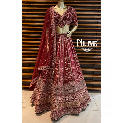 Carmine Red Velvet Bridal Lehenga