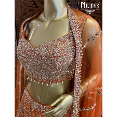 Orange Silk and Net Lehenga