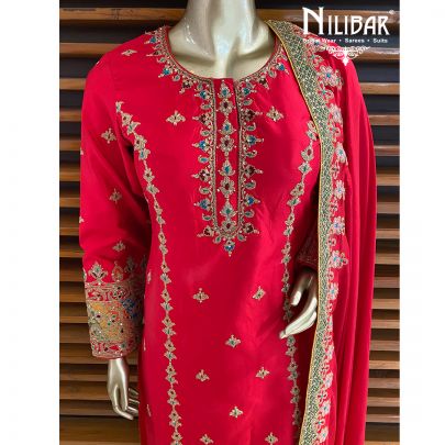 Red Silk Straight Salwar Suit