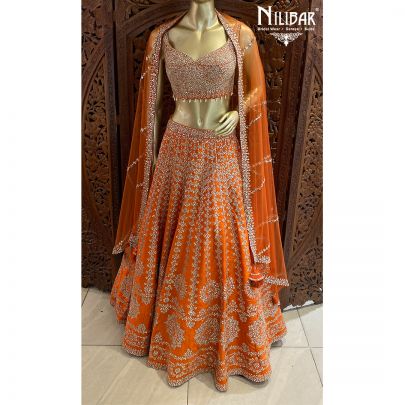 Orange Silk and Net Lehenga