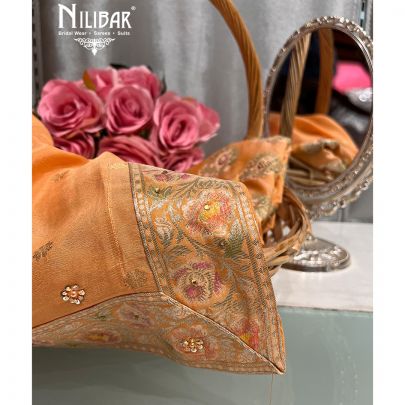 Sepia Banarasi Silk Unstitched Suit 