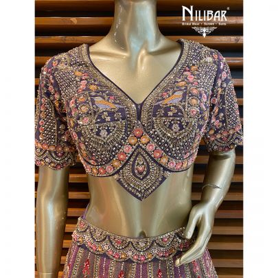 Violet Purple Silk Bridal Lehenga