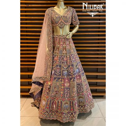 Violet Purple Silk Bridal Lehenga
