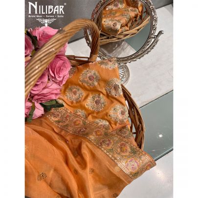 Sepia Banarasi Silk Unstitched Suit 