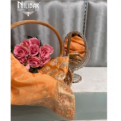 Sepia Banarasi Silk Unstitched Suit 