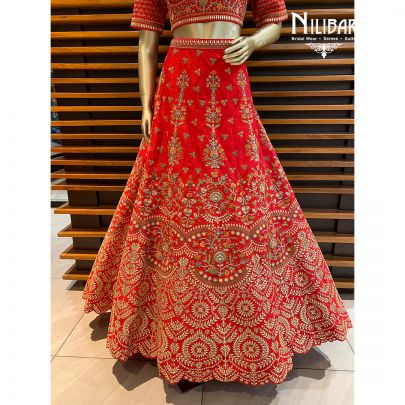 Fire Orange Silk Bridal Lehenga