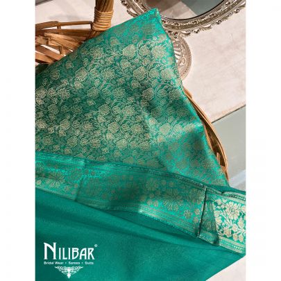 Turquoise Banarasi Silk Unstitched Suit 