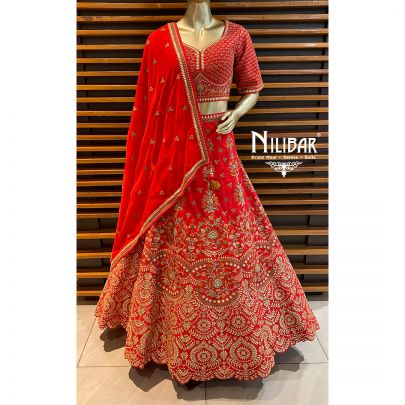 Fire Orange Silk Bridal Lehenga