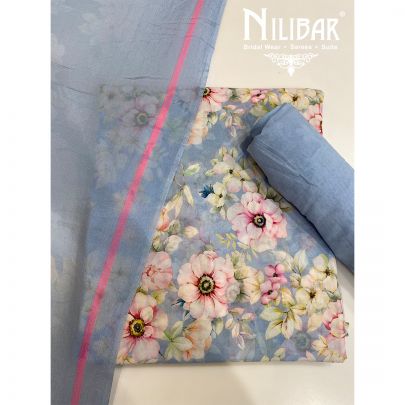 Columbia Blue Cotton Unstitched Suit