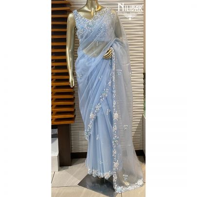 Ice Blue Organza Saree