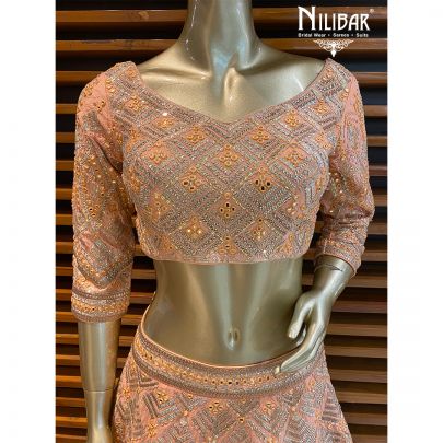 Light Peach and Pink Silk Bridal Lehenga