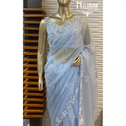 Ice Blue Organza Saree