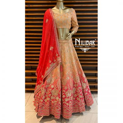 Light Peach and Pink Silk Bridal Lehenga