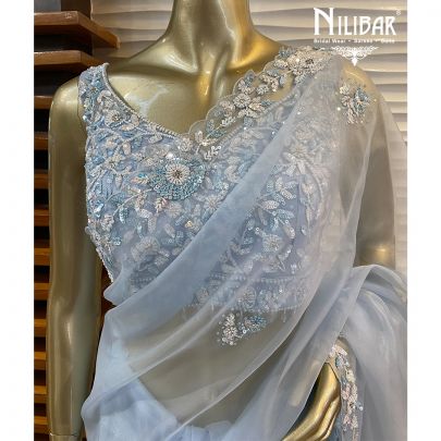 Ice Blue Organza Saree