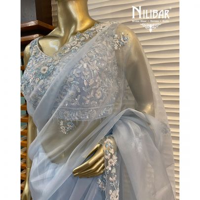 Ice Blue Organza Saree