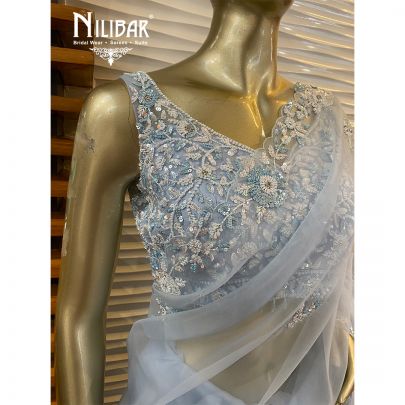Ice Blue Organza Saree