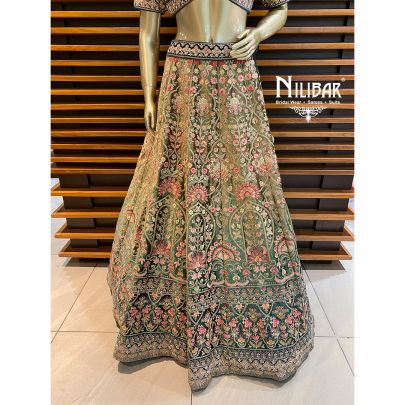 Green Velvet Bridal Lehenga