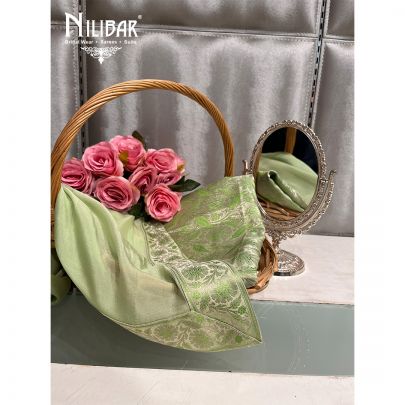 Green Banarasi Silk Unstitched Suit 